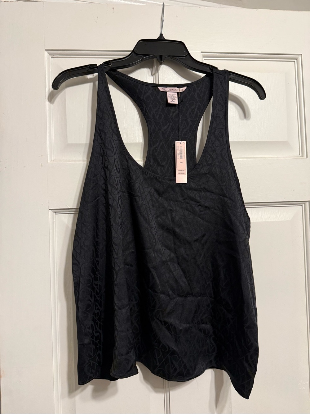 NWT Victoria's Secret Black Logo-Jacquard Racerback Tank Top. Size medium
